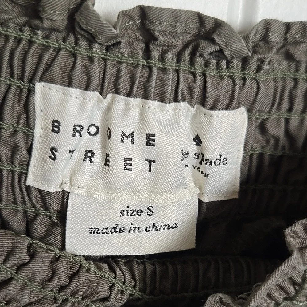 Kate Spade Broome‎ Street Olive Embroidered Smocked Waist Skirt Boho Cottagecore